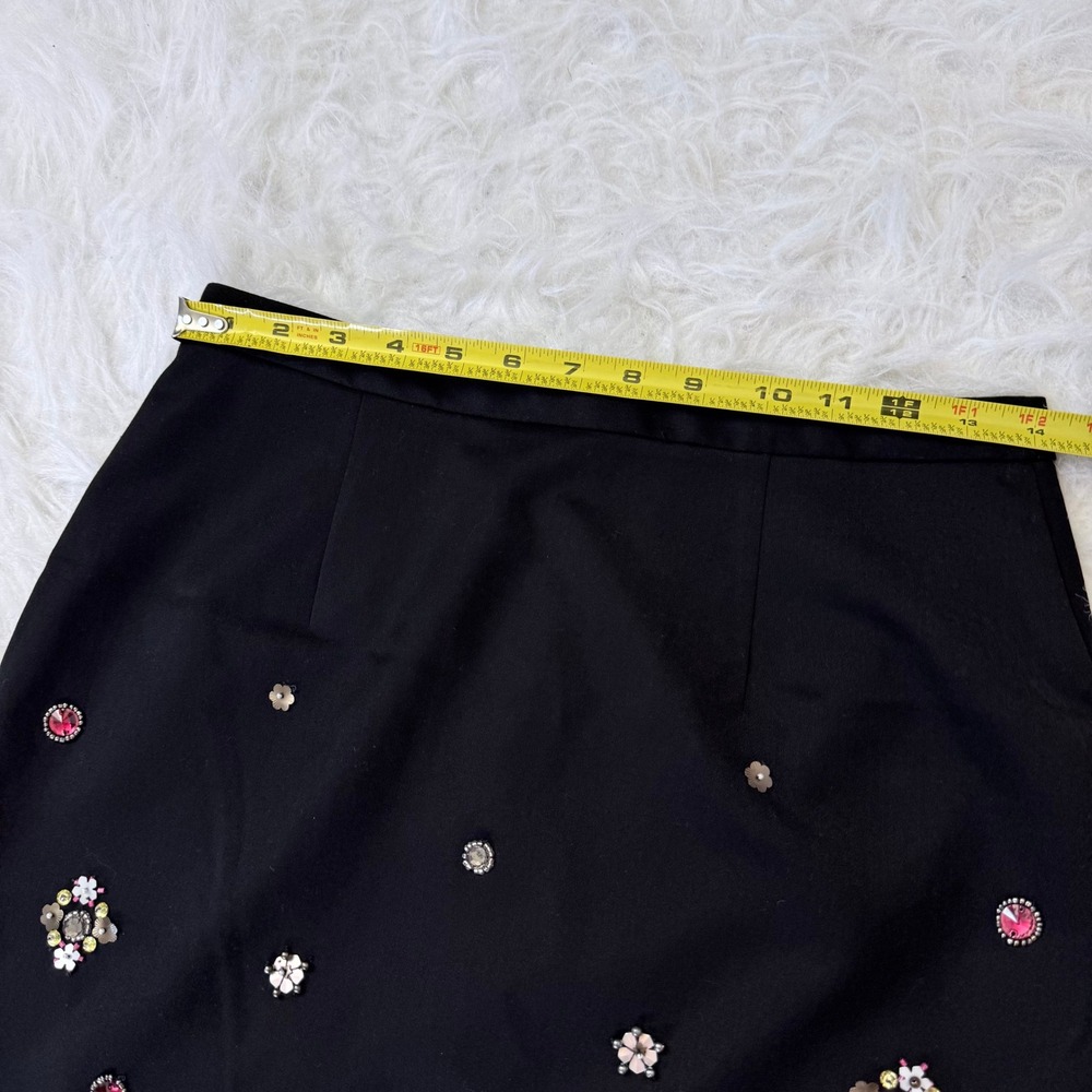 White House Black Market Beaded Floral Pencil Skirt Black Wool Blend Size 4 - Picture 7 of 8